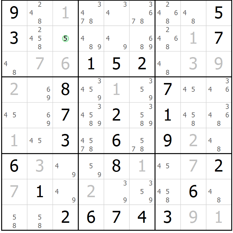 Position des candidats pour la solution de la Gr 28 page 31 du magazine de sudoku Virtuose n° 121