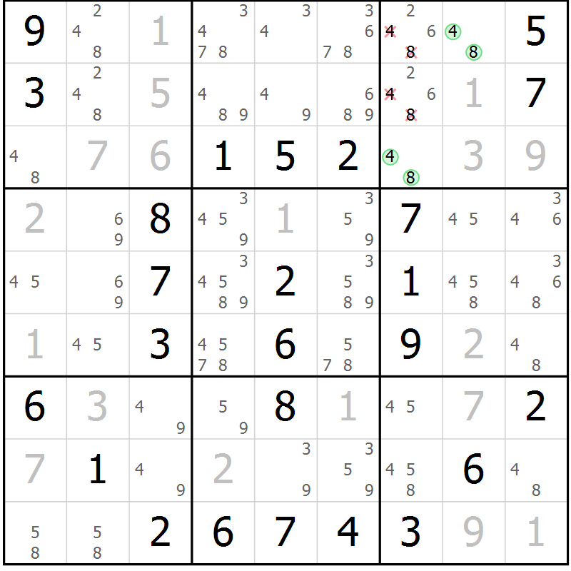 Position des candidats pour la solution de la Gr 28 page 31 du magazine de sudoku Virtuose n° 121