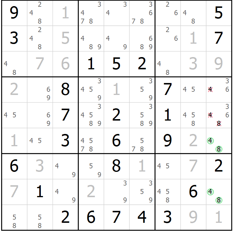 Position des candidats pour la solution de la Gr 28 page 31 du magazine de sudoku Virtuose n° 121