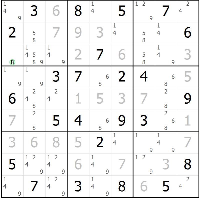 Position des candidats pour la solution de la Gr 29 page 32 du magazine de sudoku Virtuose n° 121