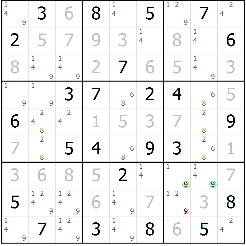 Position des candidats pour la solution de la Gr 29 page 32 du magazine de sudoku Virtuose n° 121