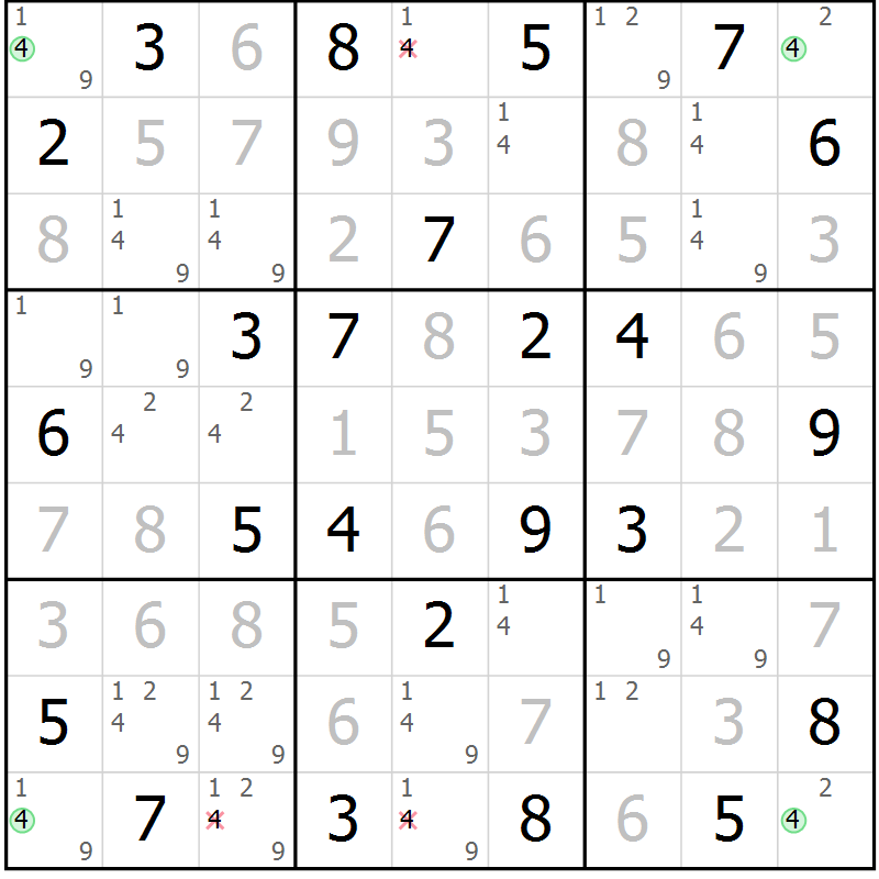 Position des candidats pour la solution de la Gr 29 page 32 du magazine de sudoku Virtuose n° 121