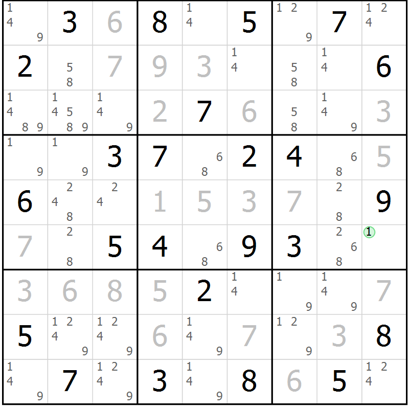 Position des candidats pour la solution de la Gr 29 page 32 du magazine de sudoku Virtuose n° 121