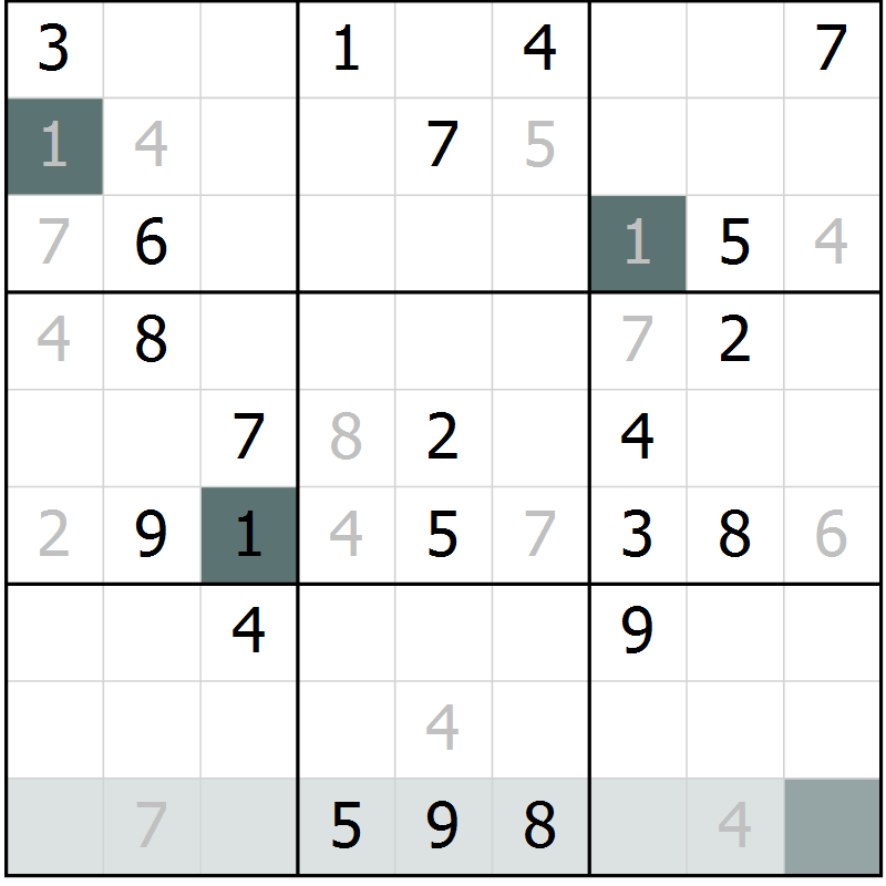 Position des candidats pour la solution de la Gr 3 page 6 du magazine de sudoku Virtuose n° 121