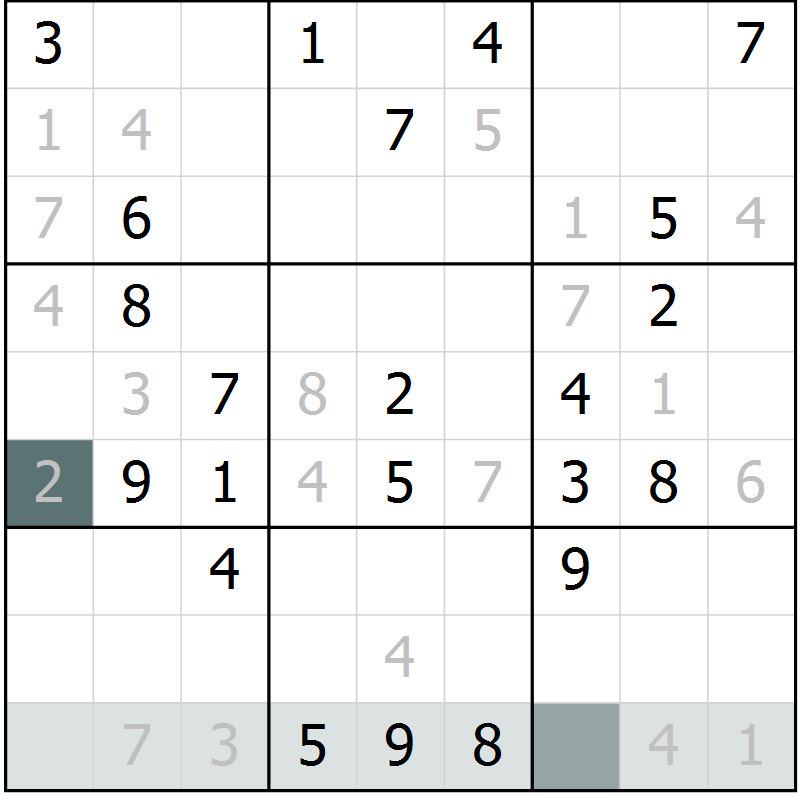 Position des candidats pour la solution de la Gr 3 page 6 du magazine de sudoku Virtuose n° 121