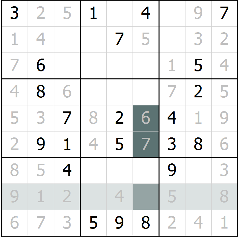 Position des candidats pour la solution de la Gr 3 page 6 du magazine de sudoku Virtuose n° 121