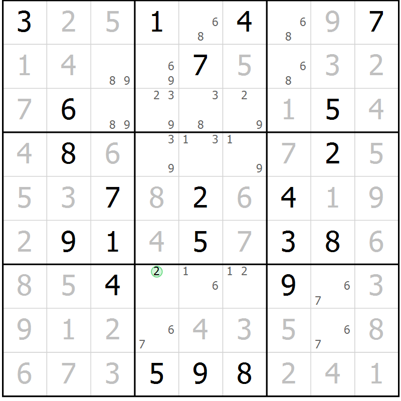 Position des candidats pour la solution de la Gr 3 page 6 du magazine de sudoku Virtuose n° 121