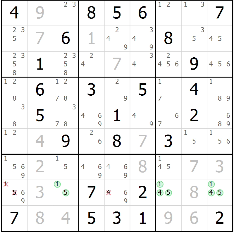 Position des candidats pour la solution de la Gr 30 page 33 du magazine de sudoku Virtuose n° 121