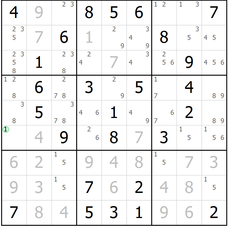 Position des candidats pour la solution de la Gr 30 page 33 du magazine de sudoku Virtuose n° 121