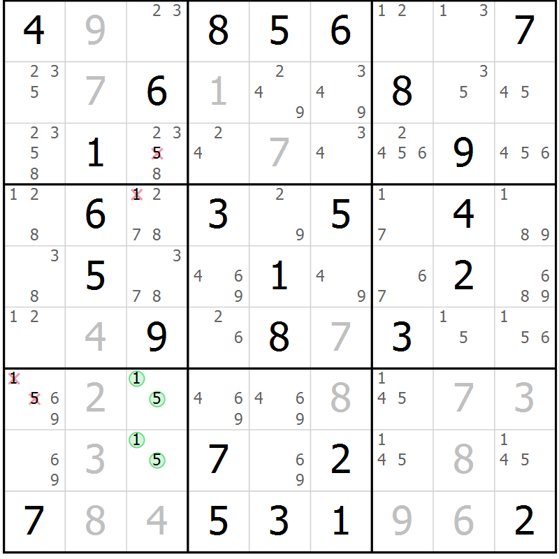 Position des candidats pour la solution de la Gr 30 page 33 du magazine de sudoku Virtuose n° 121