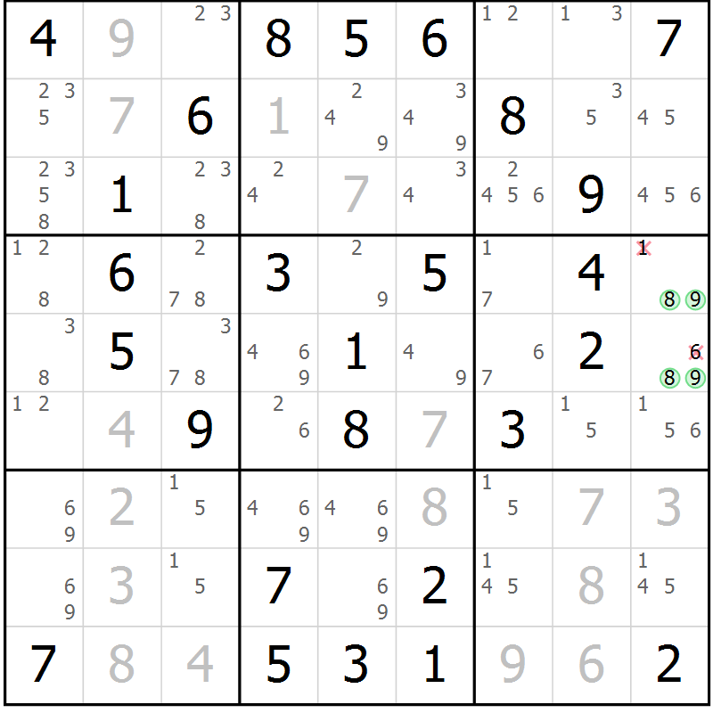 Position des candidats pour la solution de la Gr 30 page 33 du magazine de sudoku Virtuose n° 121