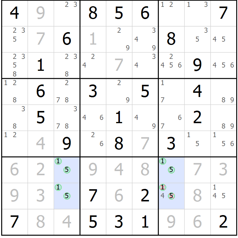 Position des candidats pour la solution de la Gr 30 page 33 du magazine de sudoku Virtuose n° 121