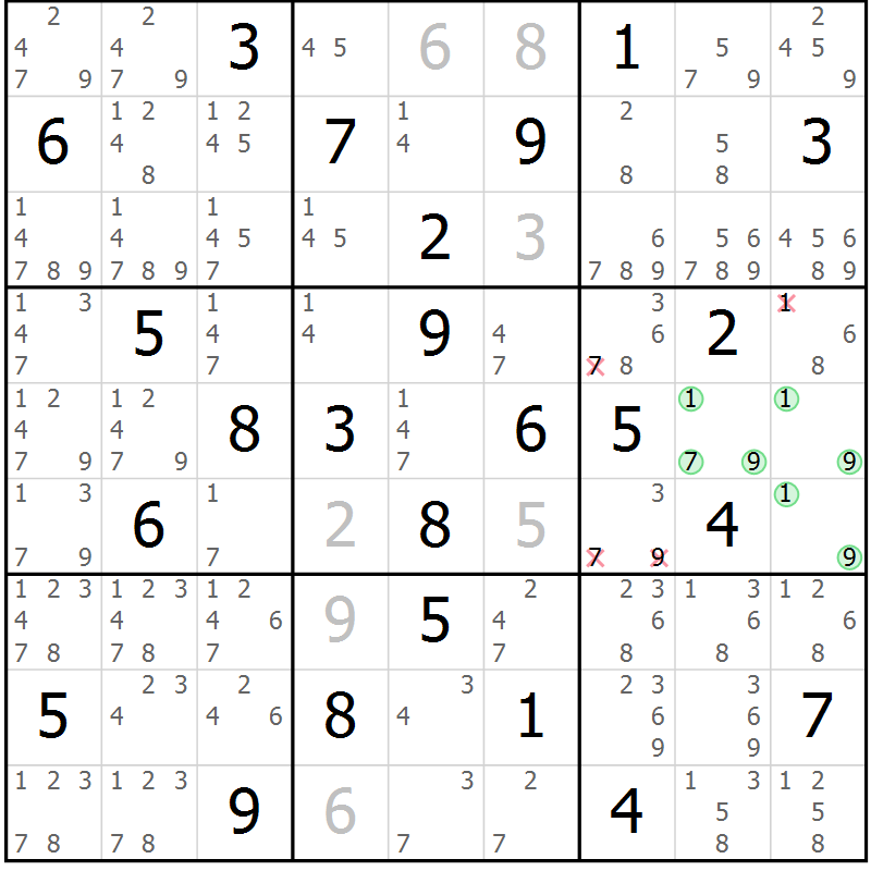 Position des candidats pour la solution de la Gr 31 page 34 du magazine de sudoku Virtuose n° 121