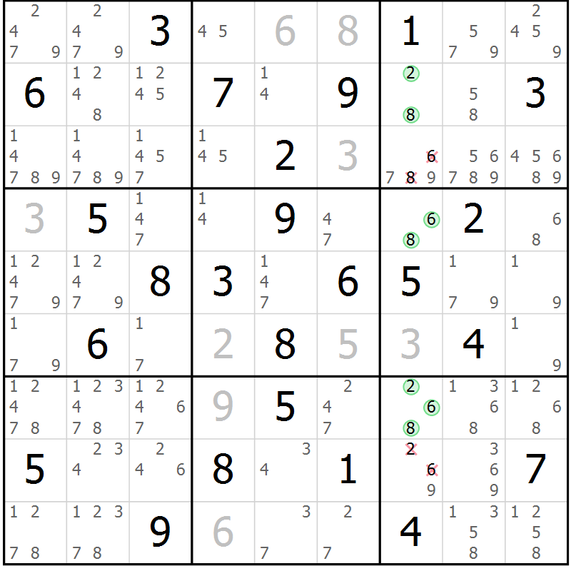 Position des candidats pour la solution de la Gr 31 page 34 du magazine de sudoku Virtuose n° 121