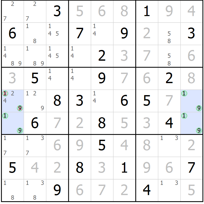 Position des candidats pour la solution de la Gr 31 page 34 du magazine de sudoku Virtuose n° 121
