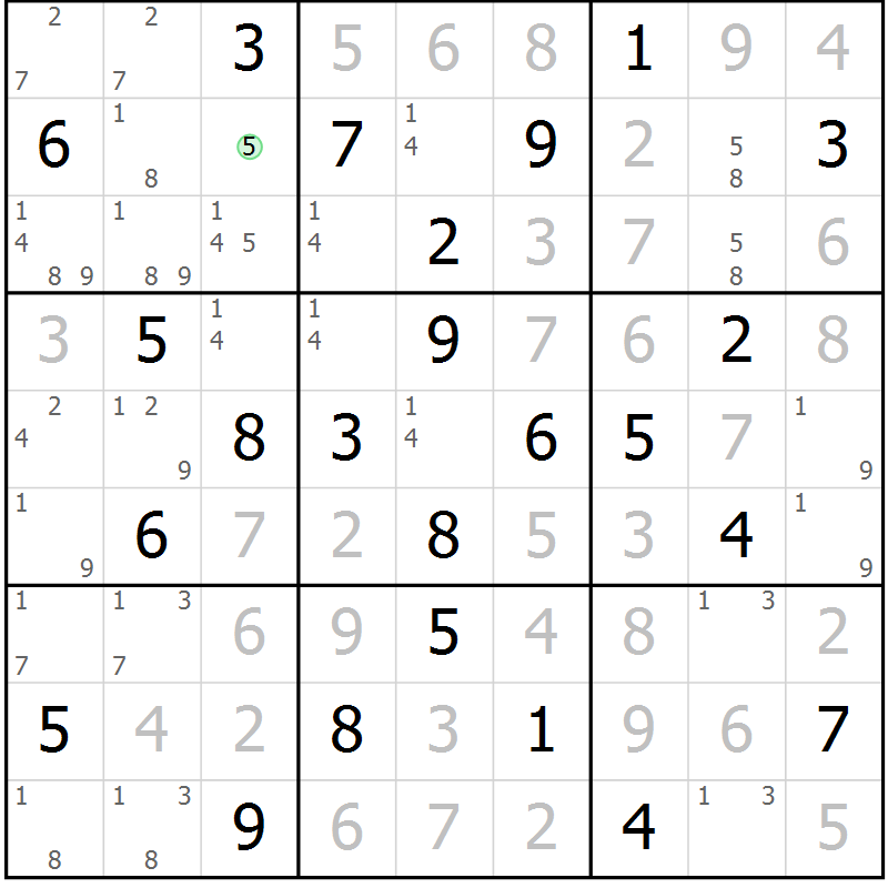Position des candidats pour la solution de la Gr 31 page 34 du magazine de sudoku Virtuose n° 121