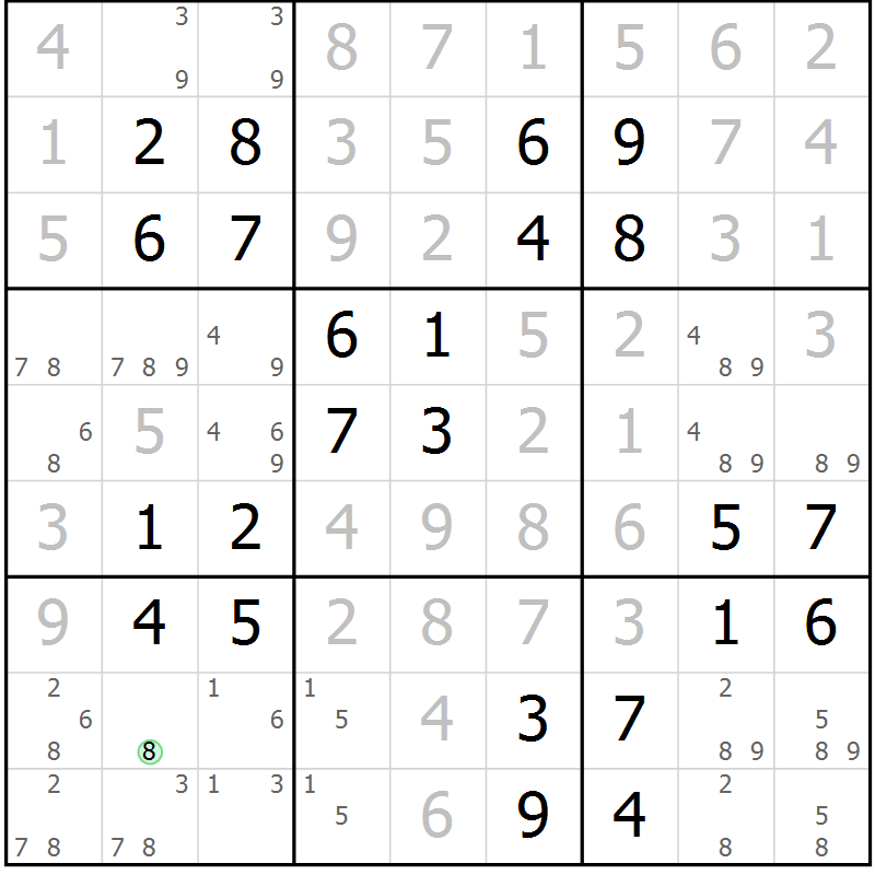 Position des candidats pour la solution de la Gr 32 page 35 du magazine de sudoku Virtuose n° 121