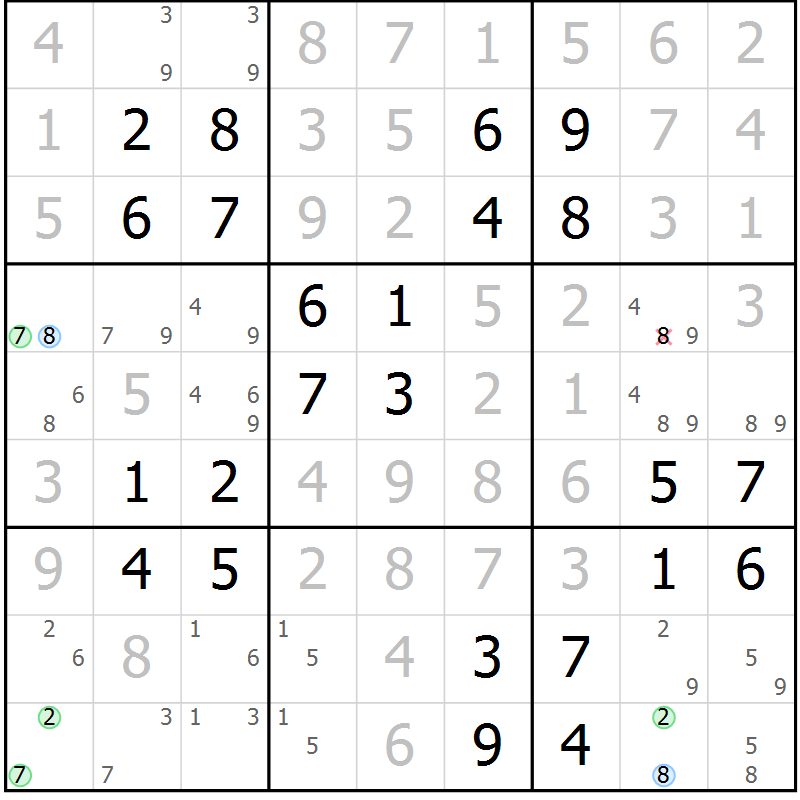 Position des candidats pour la solution de la Gr 32 page 35 du magazine de sudoku Virtuose n° 121