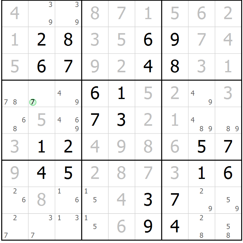 Position des candidats pour la solution de la Gr 32 page 35 du magazine de sudoku Virtuose n° 121