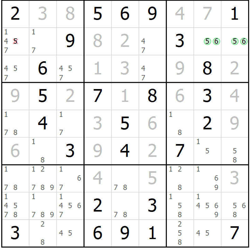 Position des candidats pour la solution de la Gr 33 page 36 du magazine de sudoku Virtuose n° 121
