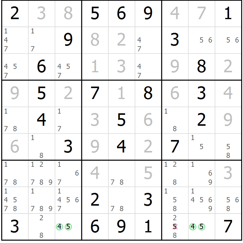 Position des candidats pour la solution de la Gr 33 page 36 du magazine de sudoku Virtuose n° 121
