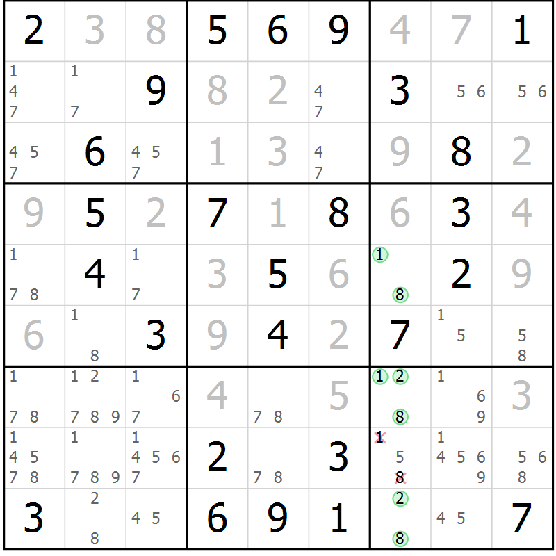 Position des candidats pour la solution de la Gr 33 page 36 du magazine de sudoku Virtuose n° 121