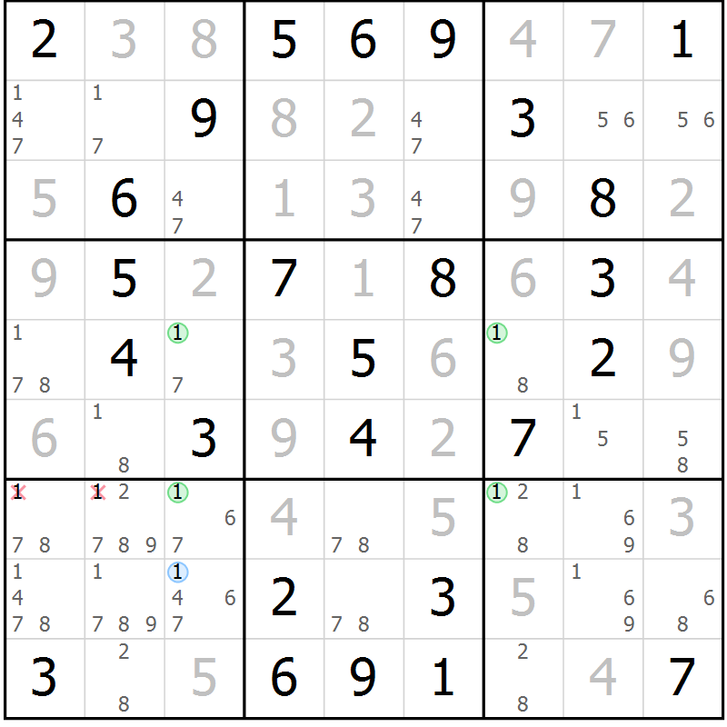 Position des candidats pour la solution de la Gr 33 page 36 du magazine de sudoku Virtuose n° 121