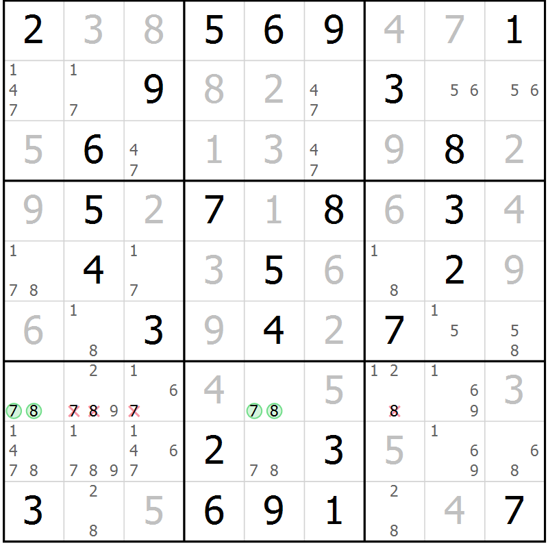 Position des candidats pour la solution de la Gr 33 page 36 du magazine de sudoku Virtuose n° 121