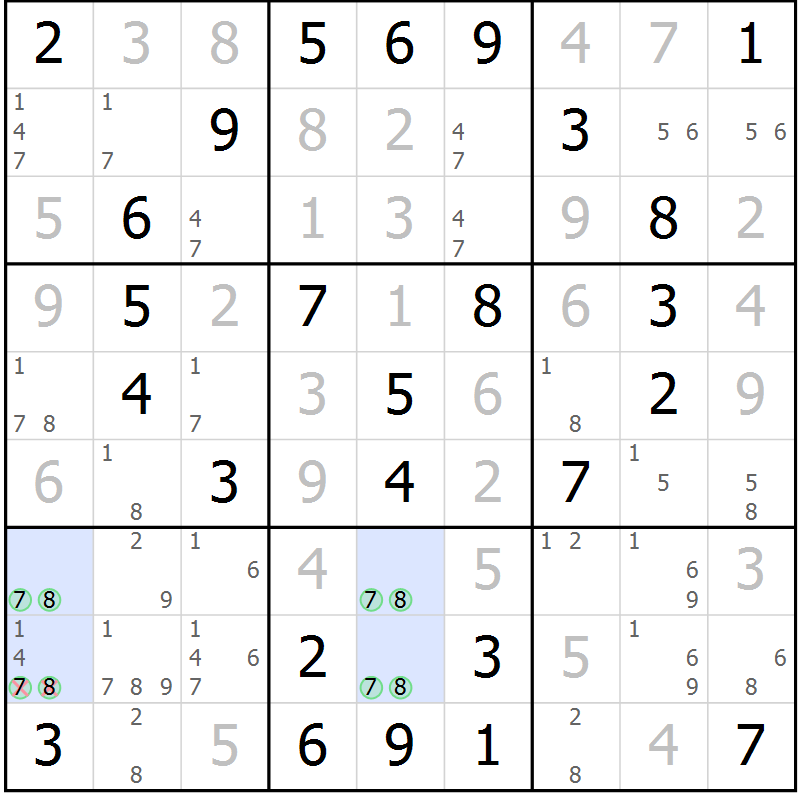 Position des candidats pour la solution de la Gr 33 page 36 du magazine de sudoku Virtuose n° 121