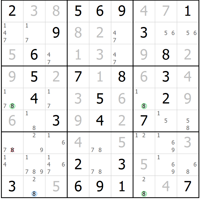 Position des candidats pour la solution de la Gr 33 page 36 du magazine de sudoku Virtuose n° 121