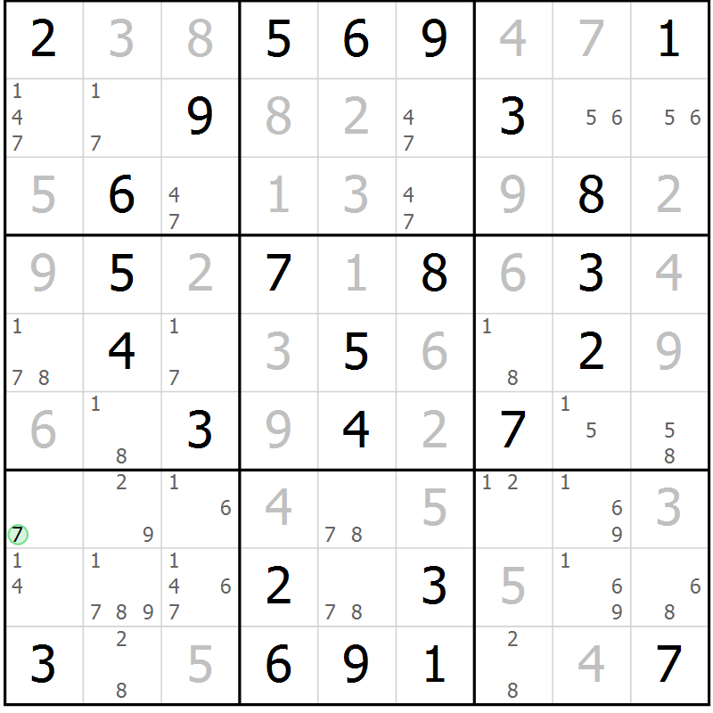 Position des candidats pour la solution de la Gr 33 page 36 du magazine de sudoku Virtuose n° 121