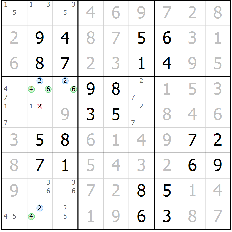 Position des candidats pour la solution de la Gr 34 page 37 du magazine de sudoku Virtuose n° 121