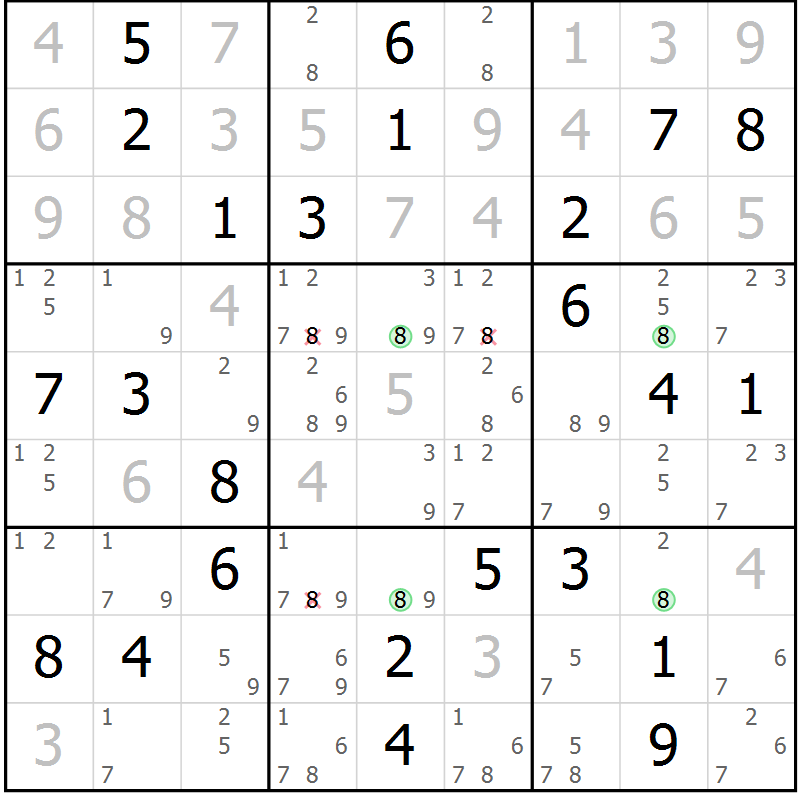Position des candidats pour la solution de la Gr 35 page 38 du magazine de sudoku Virtuose n° 121