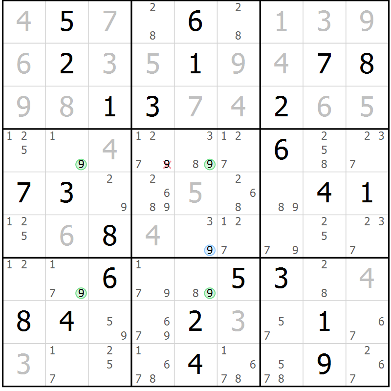 Position des candidats pour la solution de la Gr 35 page 38 du magazine de sudoku Virtuose n° 121