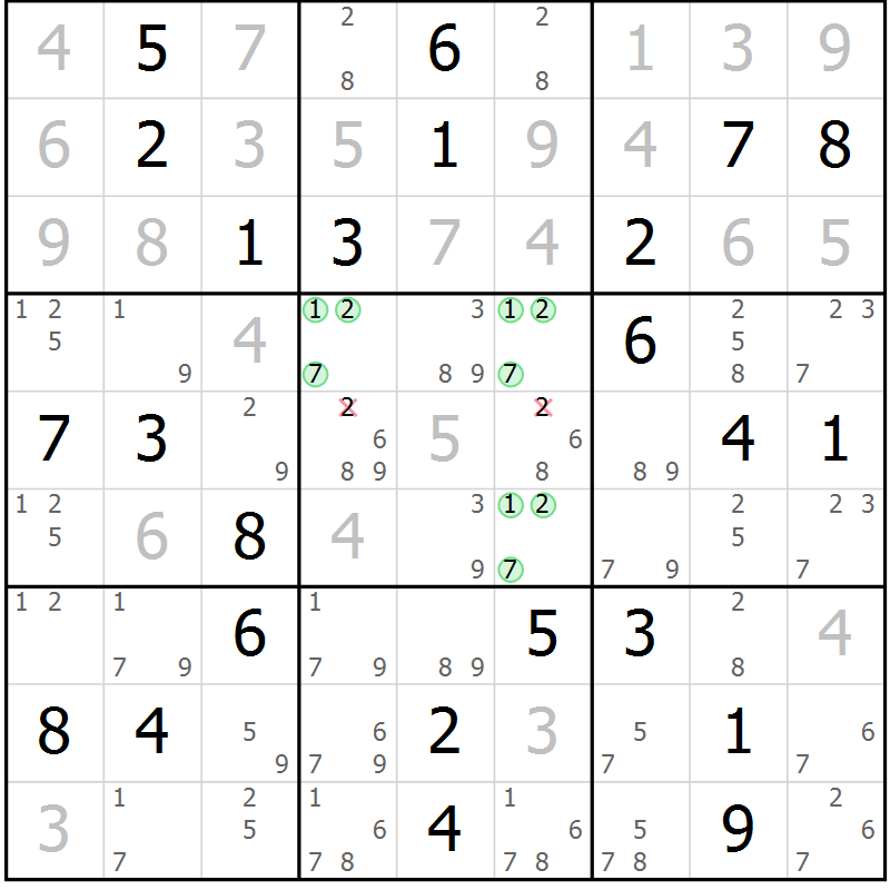 Position des candidats pour la solution de la Gr 35 page 38 du magazine de sudoku Virtuose n° 121