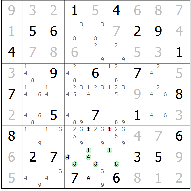 Position des candidats pour la solution de la Gr 36 page 39 du magazine de sudoku Virtuose n° 121