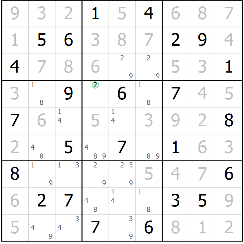 Position des candidats pour la solution de la Gr 36 page 39 du magazine de sudoku Virtuose n° 121