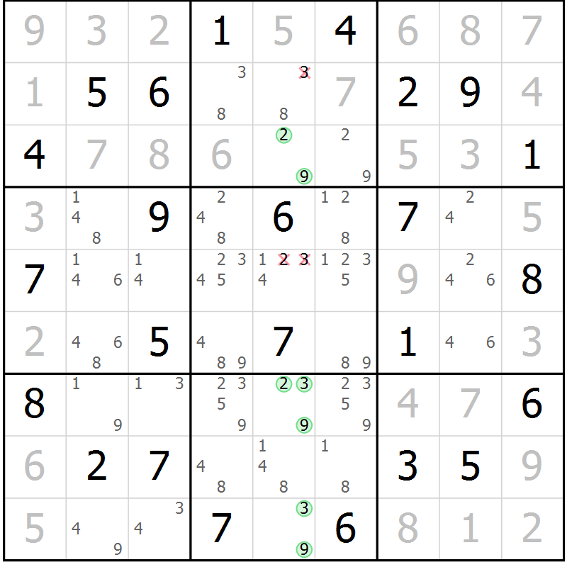 Position des candidats pour la solution de la Gr 36 page 39 du magazine de sudoku Virtuose n° 121