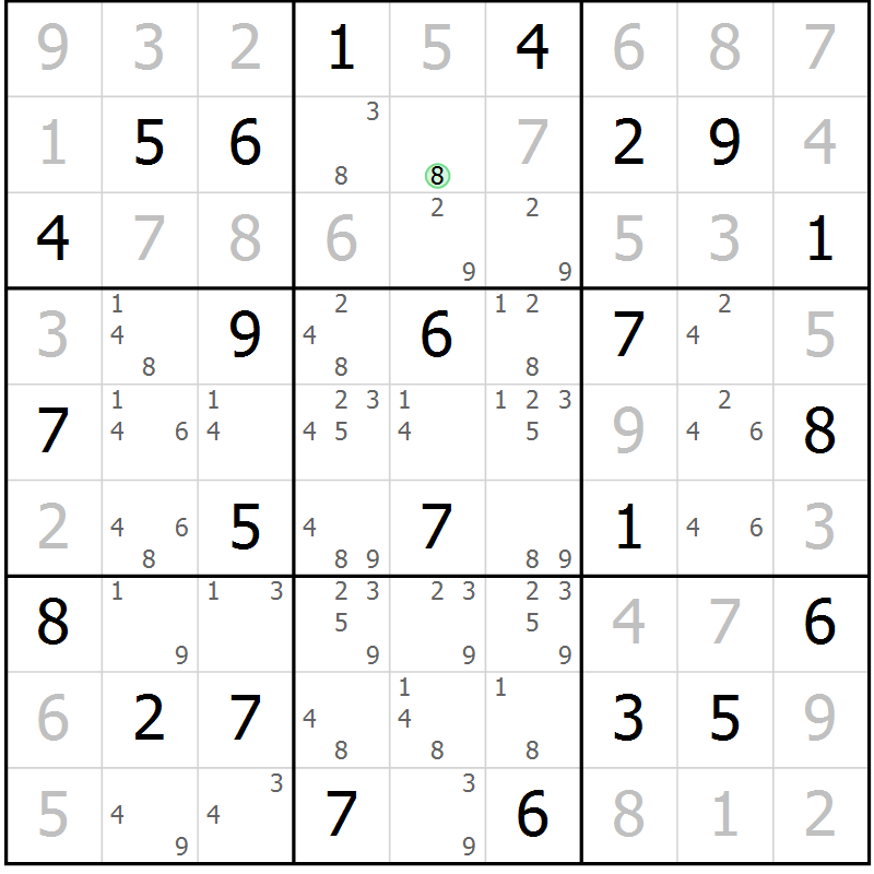 Position des candidats pour la solution de la Gr 36 page 39 du magazine de sudoku Virtuose n° 121