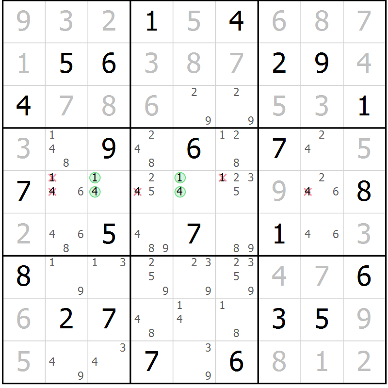 Position des candidats pour la solution de la Gr 36 page 39 du magazine de sudoku Virtuose n° 121