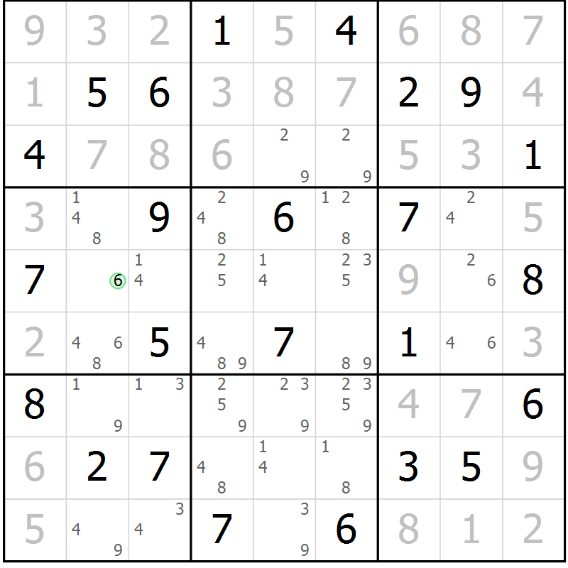 Position des candidats pour la solution de la Gr 36 page 39 du magazine de sudoku Virtuose n° 121