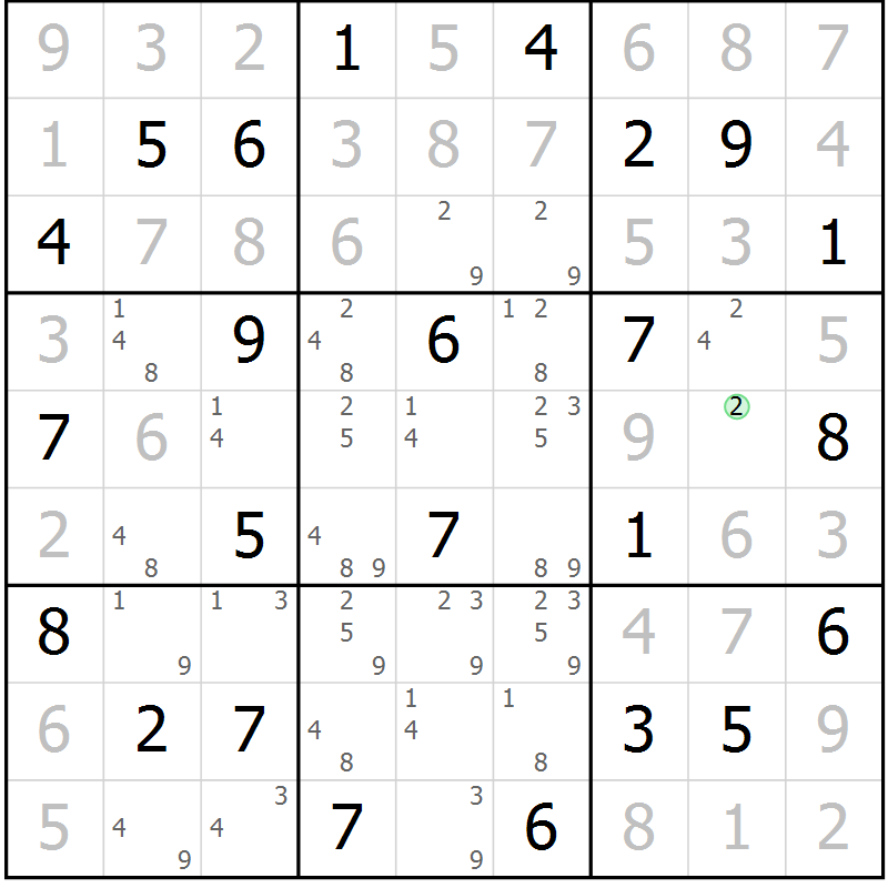 Position des candidats pour la solution de la Gr 36 page 39 du magazine de sudoku Virtuose n° 121
