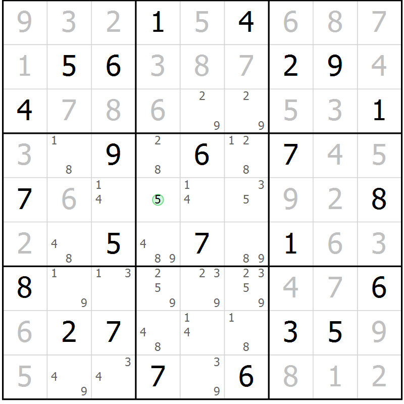 Position des candidats pour la solution de la Gr 36 page 39 du magazine de sudoku Virtuose n° 121