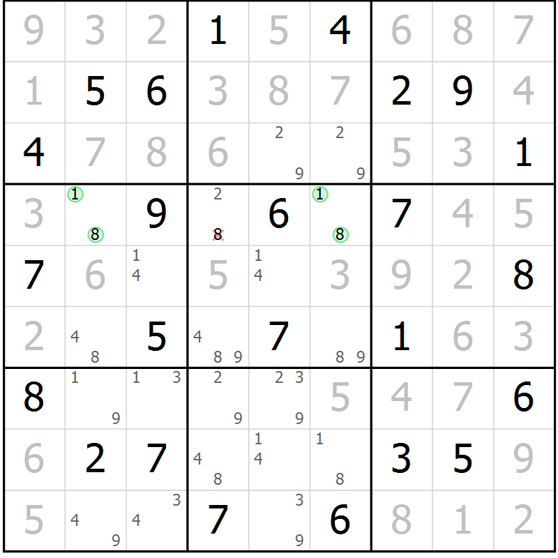 Position des candidats pour la solution de la Gr 36 page 39 du magazine de sudoku Virtuose n° 121