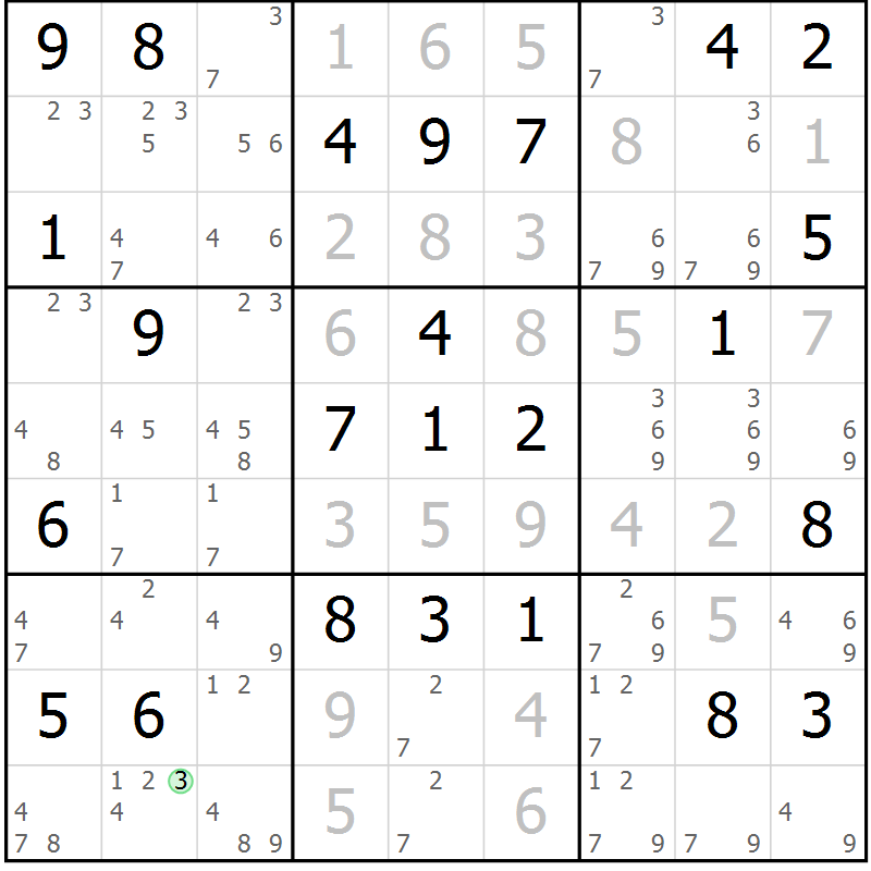 Position des candidats pour la solution de la Gr 37 page 40 du magazine de sudoku Virtuose n° 121