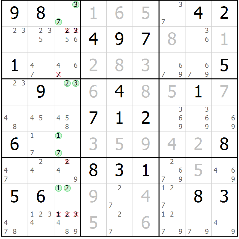 Position des candidats pour la solution de la Gr 37 page 40 du magazine de sudoku Virtuose n° 121