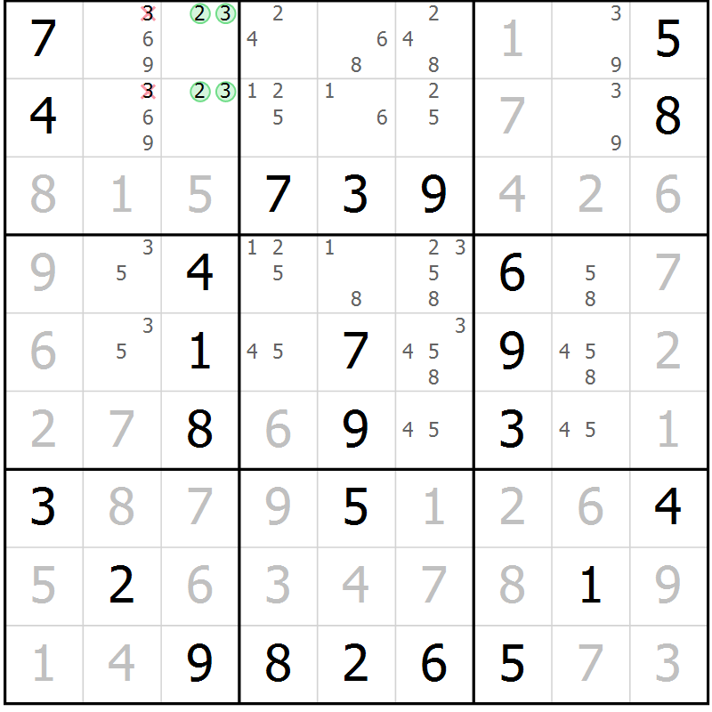 Position des candidats pour la solution de la Gr 38 page 41 du magazine de sudoku Virtuose n° 121