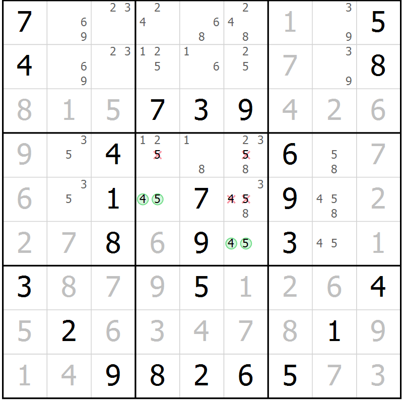 Position des candidats pour la solution de la Gr 38 page 41 du magazine de sudoku Virtuose n° 121