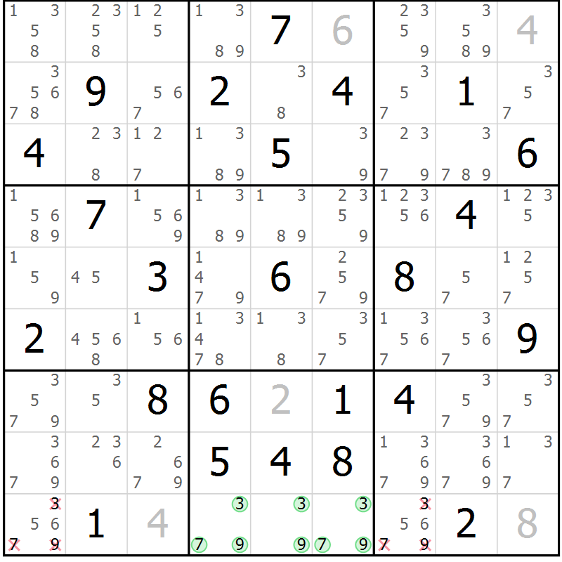 Position des candidats pour la solution de la Gr 39 page 42 du magazine de sudoku Virtuose n° 121
