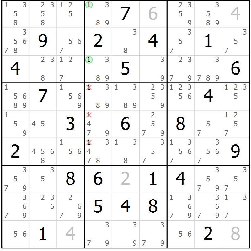 Position des candidats pour la solution de la Gr 39 page 42 du magazine de sudoku Virtuose n° 121